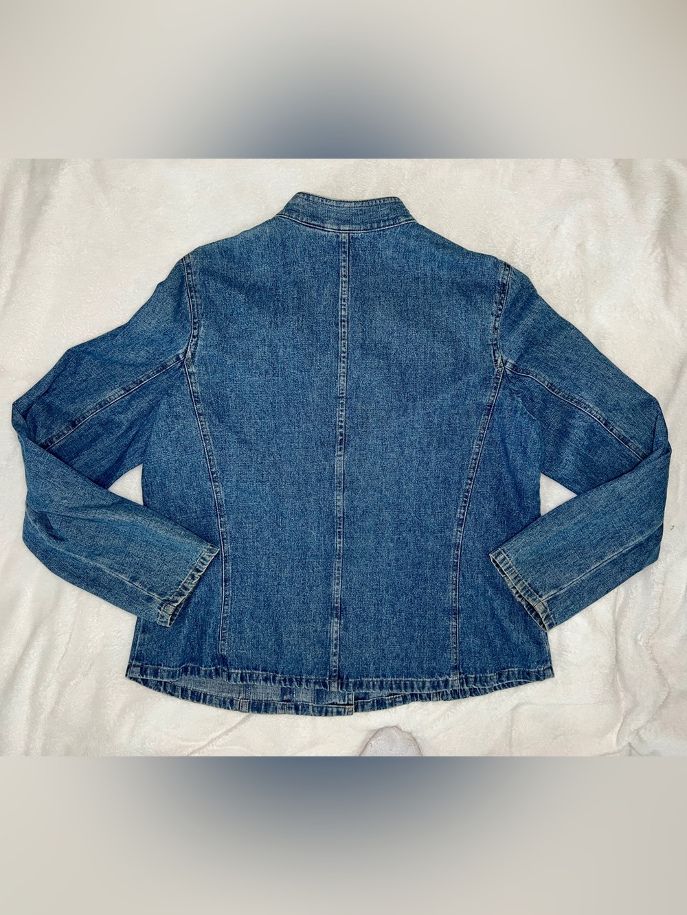 Vintage Military-Style Denim Blue Jean w/Gold Button Detail Snap-Front Jacket - Picture 5 of 9